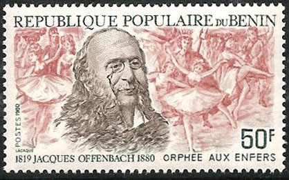 Offenbach and Orpheus in the Underworld - Benin stamp, 1980 (image)