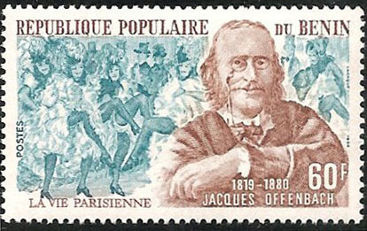 Orpheus and La Vie parisienne - Benin stamp, 1981 (image)