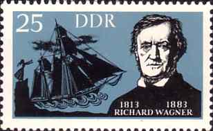 Senta throws herself from cliff - Wagner's The Flying Dutchman - East German stamp (image)