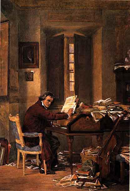 Beethoven composing in his study (image)