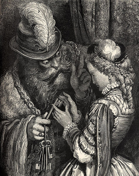 Bluebeard's Castle - woodcut by Gustave Dore (image)