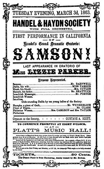 Advert for Handel's oratorio, Samson, San Francisco, 1863 (image)