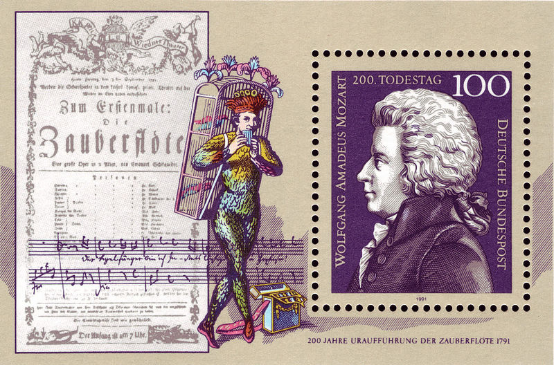 Mozart and The Magic Flute character, flyer and music excerpt (image)