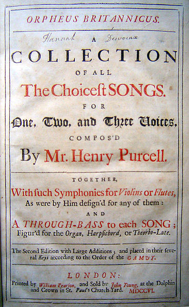 Orpheus Britannicus by Henry Purcell (2nd edition, 1706) (image)