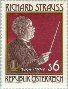 Richard Strauss on stamp issued by Austria in 1989 (image)