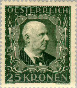 Anton Bruckner on Austrian postage stamp issued in 1922 (image)